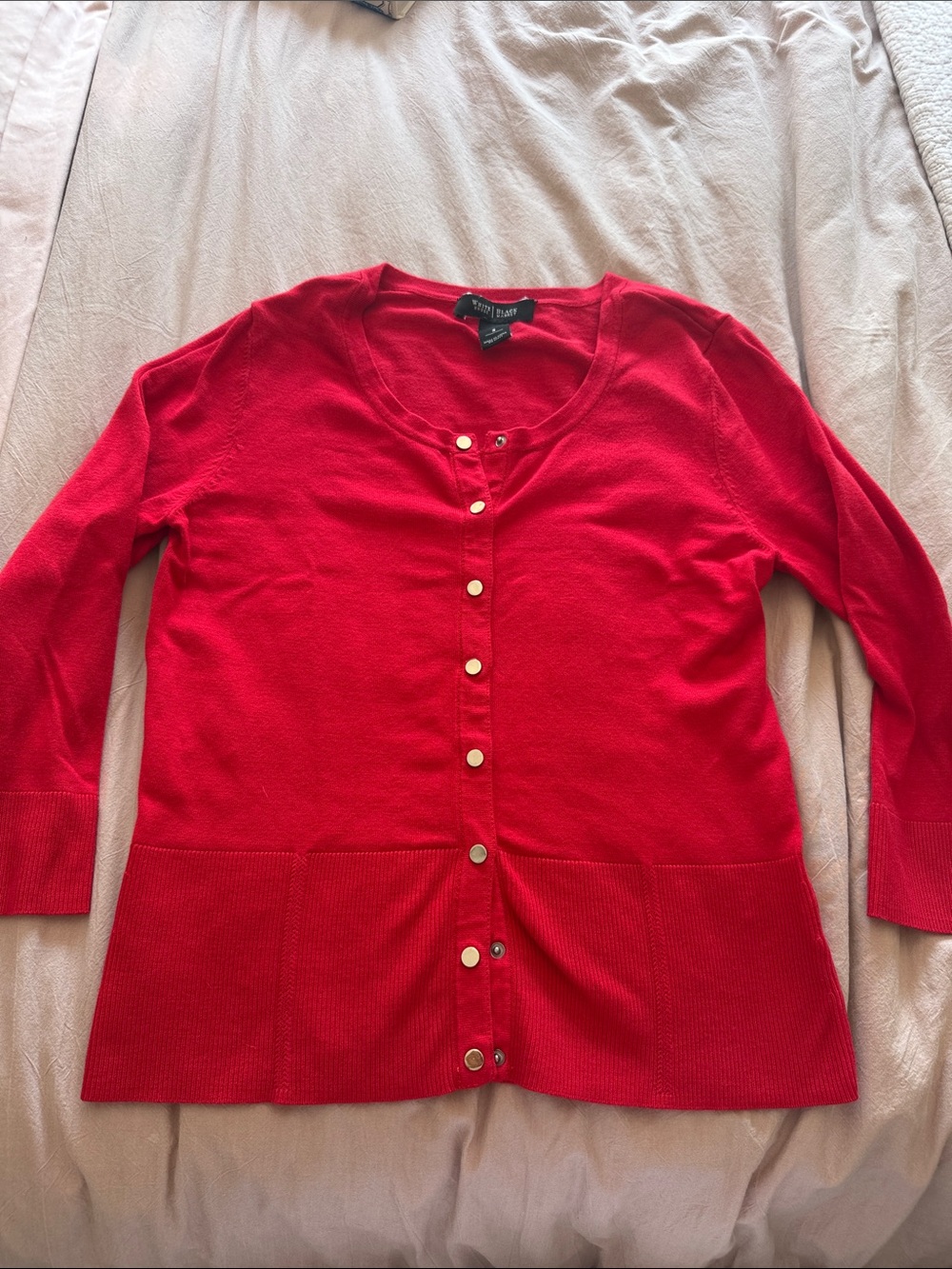 White House Black Market Red Button Front Cardigan Size S Silver Snaps